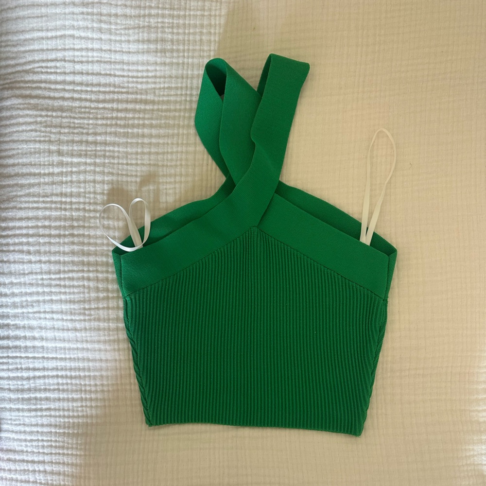 Aritzia Green Asymmetrical Cut Out Crop Top